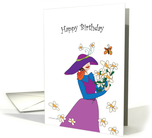 Happy Birthday girlfriend holding flowers card (836189)