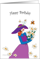 Happy Birthday girlfriend holding flowers card