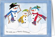 Snow family with scarves,hats and holly card