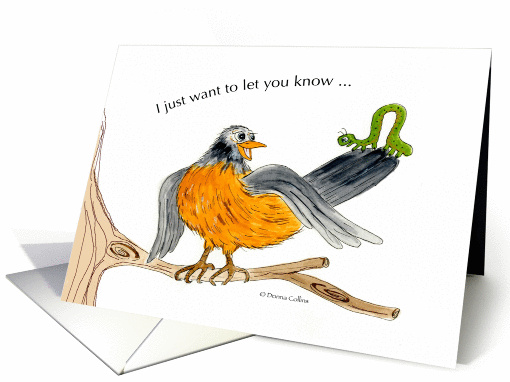 Robin and little green inch worm in a tree card (841430)