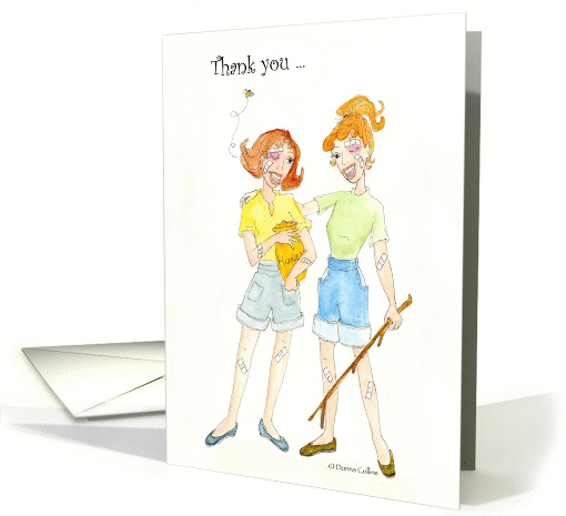 Thank you for being there, two girls with honey and bee card (841604)