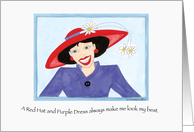 A Red Hat and Purple Dress Blank Note Card