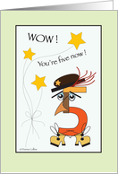 Number five all dress up with a hat and shoes. card