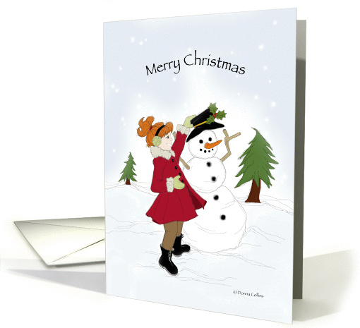 Merry Christmas, Girl with Snowman Illustration card (873169)