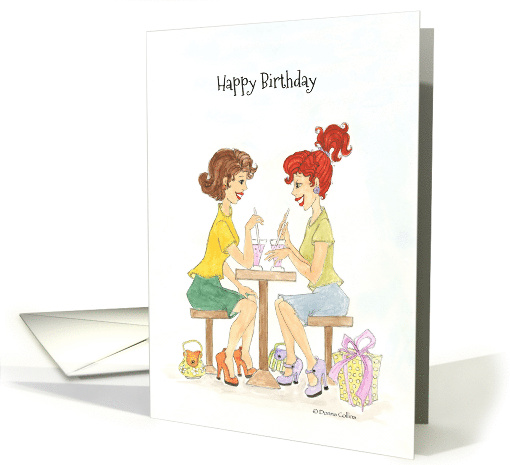 Birthday Girlfriend Two Women Sitting at Table in Soda Shop card