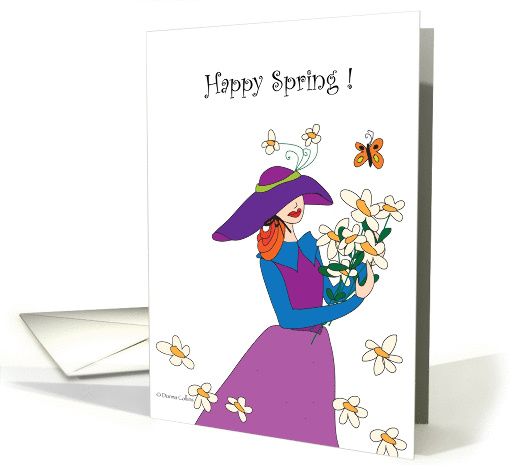 Happy Spring Girl with Bouquet card (890506)