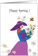 Happy Spring Girl with Bouquet card
