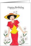 Happy Birthday Girl in Red and Yellow Dress card