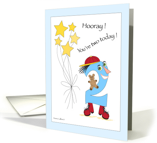 Number two with red cap, red shoes and teddy bear card (914425)
