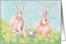 Easter bunnies with an egg and flowers card