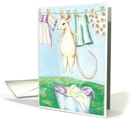 Mouse hung up to dry with laundry card (835423)