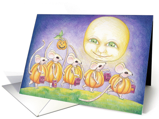 Trick or treating mice with a full moon card (891791)