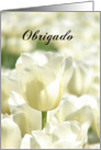 Obrigado means Thank You in Portuguese - White Tulips card