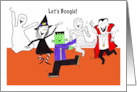 Five Funny and Happy Halloween Characters Having a Party card