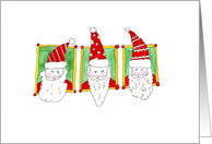 Three Happy and Cute Santa’s Wearing Fun and Fancy Santa Hats card