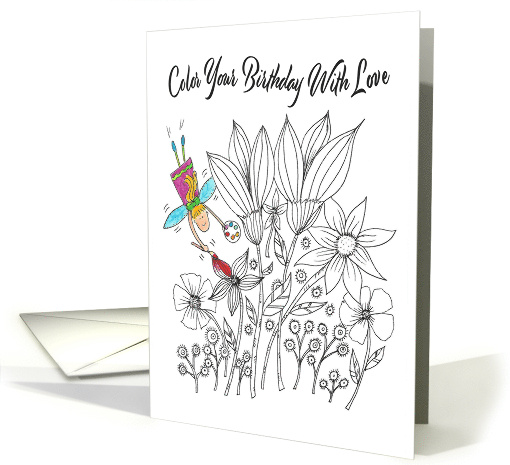 Birthday Coloring Book Card with Cute Whimsical Fairy... (1723358)