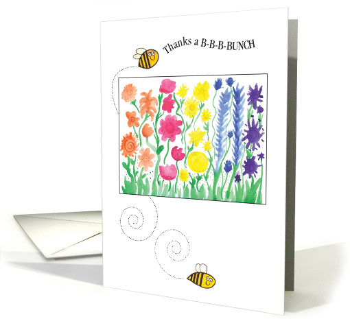 Thank You From Cute Bees Buzzing a Rainbow Colored Flower Garden card