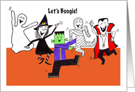 Five Funny and Happy Halloween Characters Having a Party card