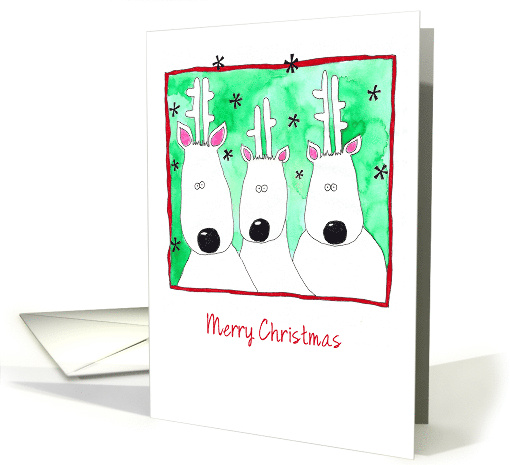 Three Funny and Cute Reindeer in a Window Frame card (868372)