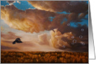 Featherlight, blackbird, clouds and field painting by Adam Thomas card