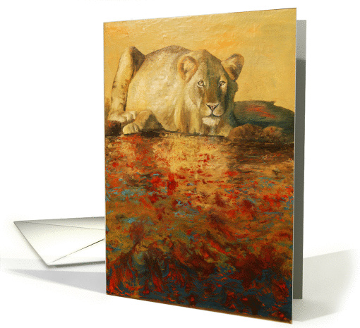 Zambezi, a lion with abstract water painting by Adam Thomas card