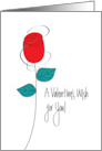 Hand Lettered Valentine’s Day With Love and Long Stem Red Rose card