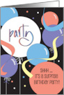 Hand Lettered Surprise Birthday Party Invitation with Bright Balloons card