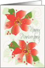 Hand Lettered Winter Wedding Anniversary with Poinsettias and Hearts card