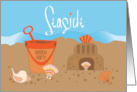 Hand Lettered Seaside Beach Party Sandcastle Shells and Sand Bucket card