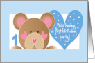 First Birthday Party Invitation for Boy with Bear and Hearts card