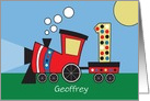 First Birthday Train Pulling Polka Dot Number One, Custom Name card