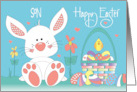 Hand Lettered Easter for Son White Bunny and Easter Egg Basket card