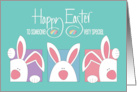 Hand Lettered Easter with White Bunnies and Decorated Easter Eggs card