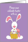 Invitation to Easter Celebration with Bunny and Egg Basket with Ribbon card