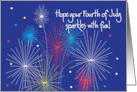 Fourth of July Greetings with colorful fireworks card