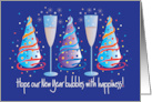 New Year’s Bubbles with Happiness with Party Hats for Boyfriend card