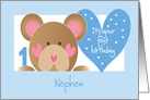 First Birthday for Nephew, Teddy Bear, Hearts and Hand Lettering card