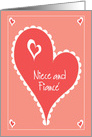 Valentine for Niece and Fianc with hearts and doily card
