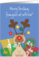 Christmas From Pet Cat with Reindeer Antlers and Ornaments card
