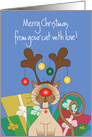 Christmas From Pet Cat with Reindeer Antlers and Ornaments card