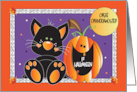 First Halloween Great Granddaughter with Black kitty & Smiling pumpkin card