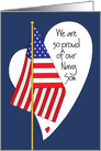 Birthday for Navy Son, American Flag, Heart and Hand Lettering card