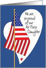 Birthday Air Force Daughter, American Flag, Heart & Hand Lettering card