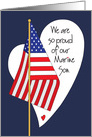 Birthday for Marine Son, American Flag, Heart and Hand Lettering card