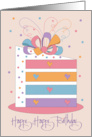 Hand Lettered Slice of Rainbow Birthday Cake with Hearts and Bow card