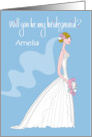 Hand Lettered Be My Bridesmaid Invitation Lacy Gown and Custom Name card