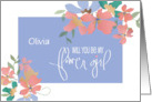 Hand Lettered Be My Flower Girl Floral Invitation with Custom Name card
