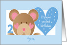 Birthday Two Year Old Son with Teddy Bear and Hearts card