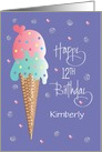 Birthday for 12 Year Old, Two Scoop Ice Cream Cone with Custom Name card