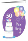 Hand Lettered 50th Birthday Party Invitation Cake, Hearts & Balloons card